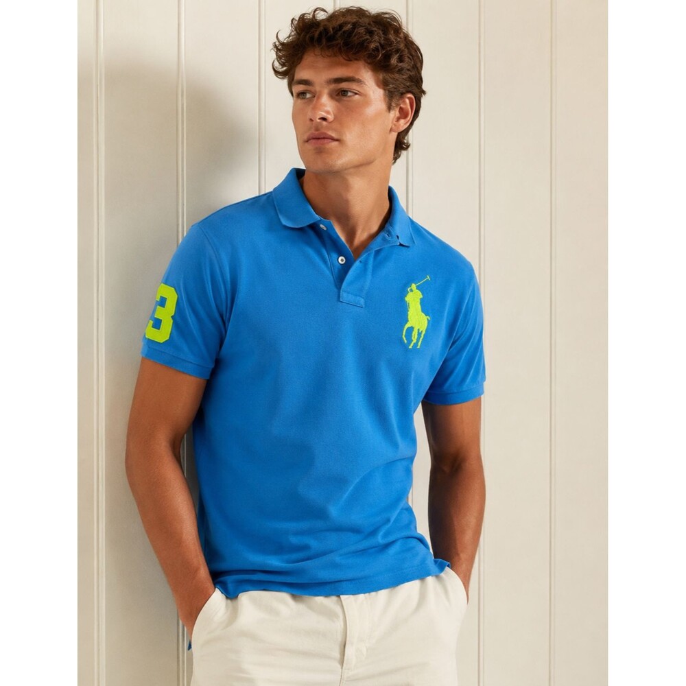 NWT Polo Ralph Lauren Boys XL 18-20 Big Pony Polo Shirt Blue Neon Green Rugby